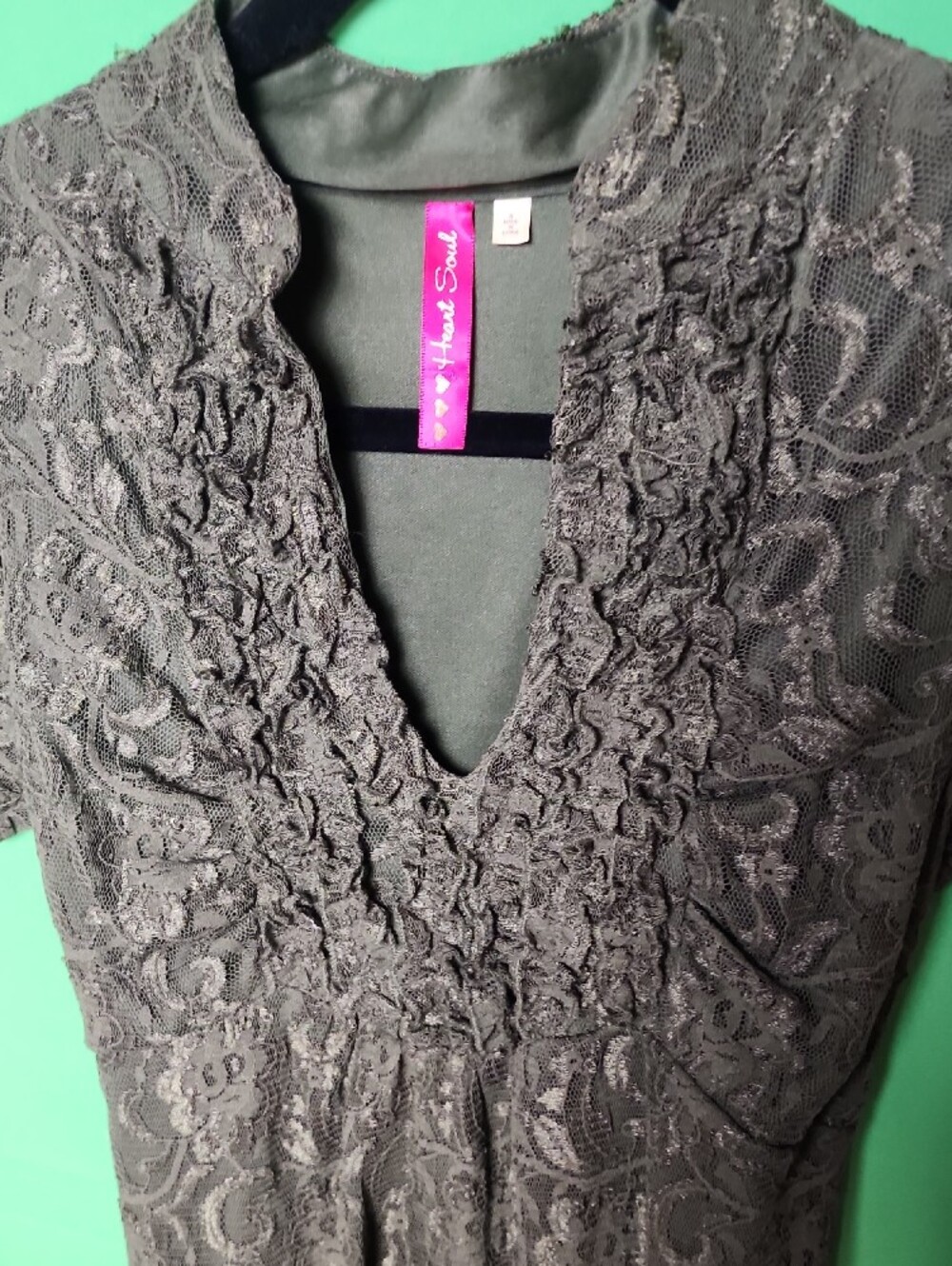 VTG Y2K Heart Soul Olive Green Lace Ruffle Babydoll Blouse Top Small - Picture 3 of 10